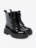 Black Patent Ankle Boots on Chunky Sole