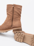 Minimalist caramel ankle boots in soft suede-effect material