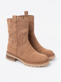 Minimalist caramel ankle boots in soft suede-effect material