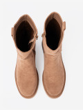 Minimalist caramel ankle boots in soft suede-effect material