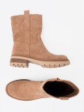 Minimalist caramel ankle boots in soft suede-effect material