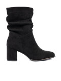 Black Suede Ankle Boots with Elegant Gathering
