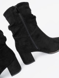 Black Suede Ankle Boots with Elegant Gathering