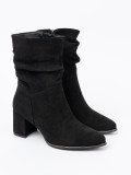 Black Suede Ankle Boots with Elegant Gathering