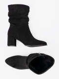 Black Suede Ankle Boots with Elegant Gathering