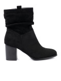Black Suede Ankle Boots with Block Heel and Gathered Shaft