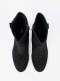 Black Suede Ankle Boots with Block Heel and Gathered Shaft