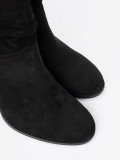 Black Suede Ankle Boots with Block Heel and Gathered Shaft