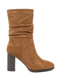 Caramel ankle boots with ruched upper and block heel