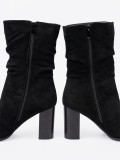 Black Ankle Boots with Block Heel and Gathered Shaft