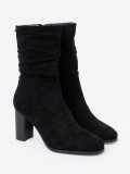 Black Ankle Boots with Block Heel and Gathered Shaft