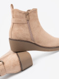 Beige Ankle Boots on Comfortable Low Wedge