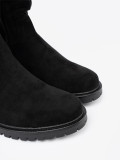 Black Ankle Boots with Ruffled Shaft and Zipper