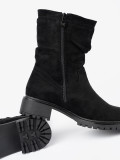 Black Ankle Boots with Ruffled Shaft and Zipper