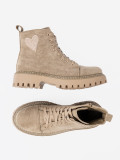 Beige Ankle Boots with Heart and Thick Sole
