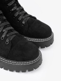 Black Lace-Up Ankle Boots with Shiny Heart