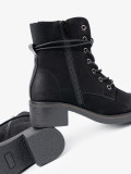 Black Lace-Up Ankle Boots with Low Heel