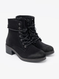 Black Lace-Up Ankle Boots with Low Heel