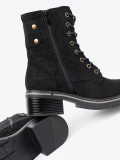 Black Lace-Up Ankle Boots with Thick Sole