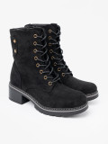 Black Lace-Up Ankle Boots with Thick Sole
