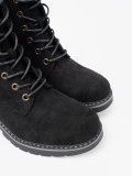 Black Lace-Up Ankle Boots with Thick Sole