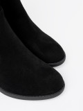 Elegant Black Ankle Boots with Block Heel and Gathered Shaft