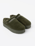 Dark Green Soft Slip-On Snow Boots Without Heel