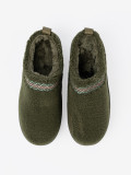 Dark Green Soft Slip-On Snow Boots Without Heel