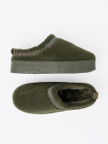 Dark Green Soft Slip-On Snow Boots Without Heel