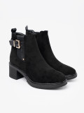 Black Ankle Boots with Buckle on Stable Heel