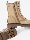 Beige Suede Ankle Boots with Sturdy Sole