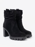Stylish Black Ankle Boots with Ruffled Shaft