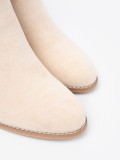 Light Beige Ankle Boots with Block Heel and Decorative Buckle