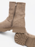 Beige Suede Ankle Boots with Decorative Buckles