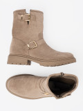 Beige Suede Ankle Boots with Decorative Buckles