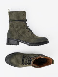 Dark Green Lace-Up Ankle Boots with Low Heel