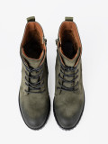 Dark Green Lace-Up Ankle Boots with Low Heel
