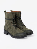 Dark Green Lace-Up Ankle Boots with Low Heel