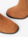 Caramel ankle boots with block heel in eco suede