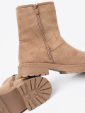 Caramel ankle boots with decorative gold buckles