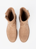 Caramel ankle boots with decorative gold buckles