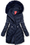 Dark blue winter jacket shaped for wider hips