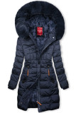 Dark blue winter jacket with plush and faux fur