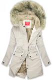 Pearl white winter parka jacket with faux fur