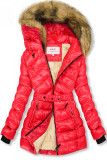 Belted winter jacket in red/beige