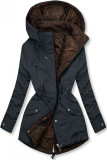 Reversible mid-season parka with pattern navy/brown