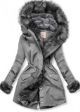 Grey parka jacket for winter with removable lining
