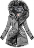 Grey parka jacket for winter with removable lining
