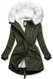 Parka jacket with removable fleece lining in khaki/white