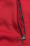 Red hoodie with an asymmetric zip fastening